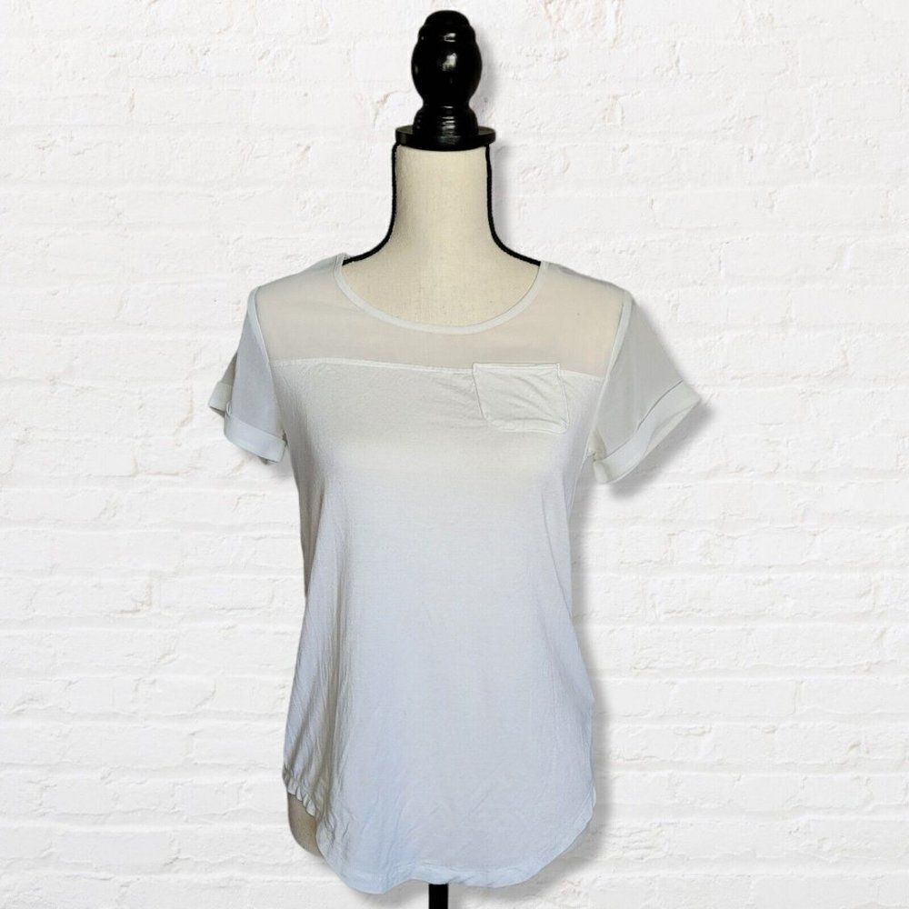 Brooklyn Industries White T Shirt Sheer Panel Small Pocket Size XS